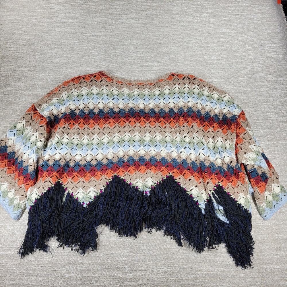 Free People XS Crochet Fringe Sweater Multicolor Boho Chevron Knit Oversized - Picture 11 of 16
